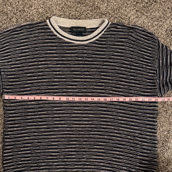 Striped Crewneck Knit Sweater Navy/Cream/Green 100% Cotton - Picture 7 of 8